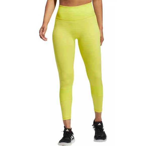 adidas Pants - Adidas Aeroready Rib Tight Women's 7/8th High Rise Training Sport Yellow GT6256